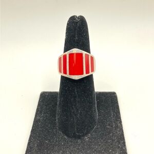 Vintage Red Coral 925 Sterling Silver Ring